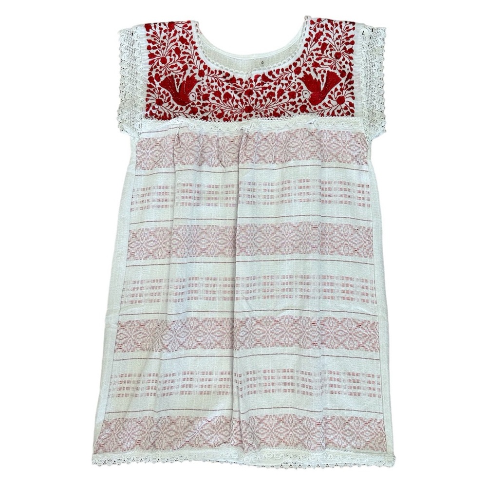 Oaxaca White-Red Loomed Dress